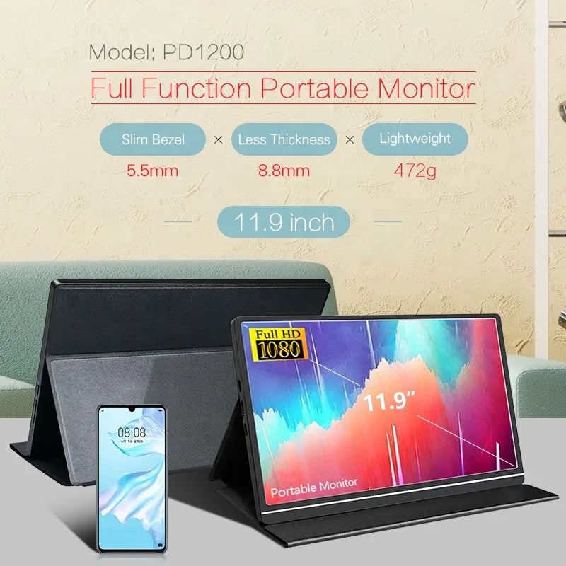 LaptopMonitors™ PD1200 FHD Portable Notebook Extension Monitor